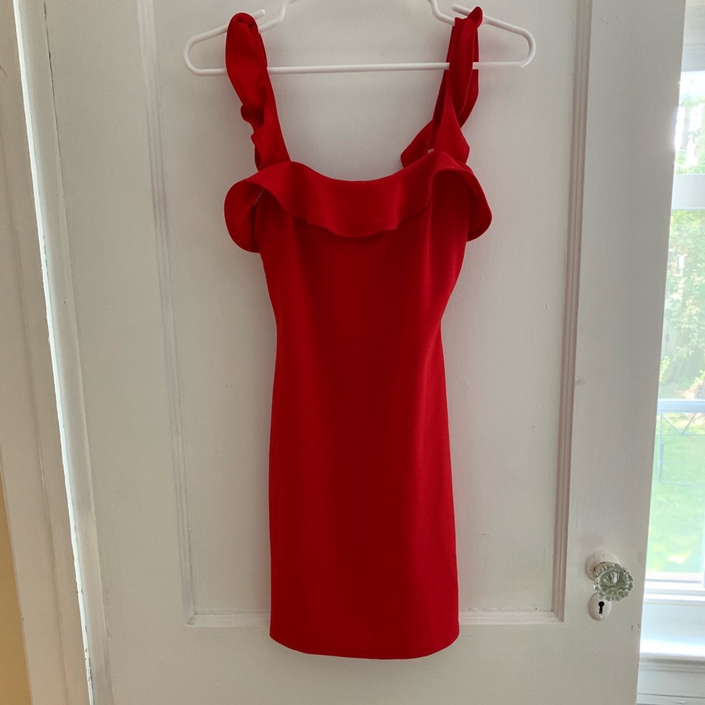 Red Ruffled Cocktail Dress, Size Small